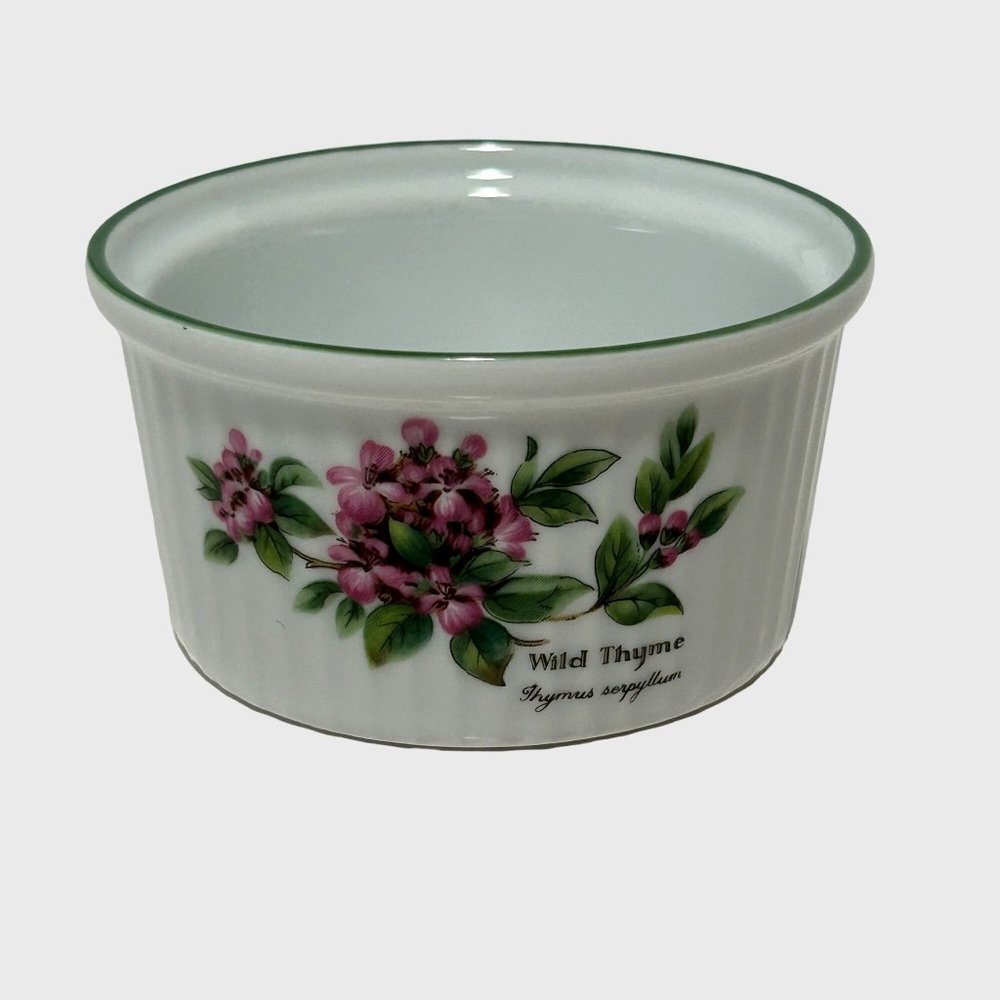 Royal Worcester 51 Herbs Sage and Wild Thyme Green Rim White Ribbed Ramekin